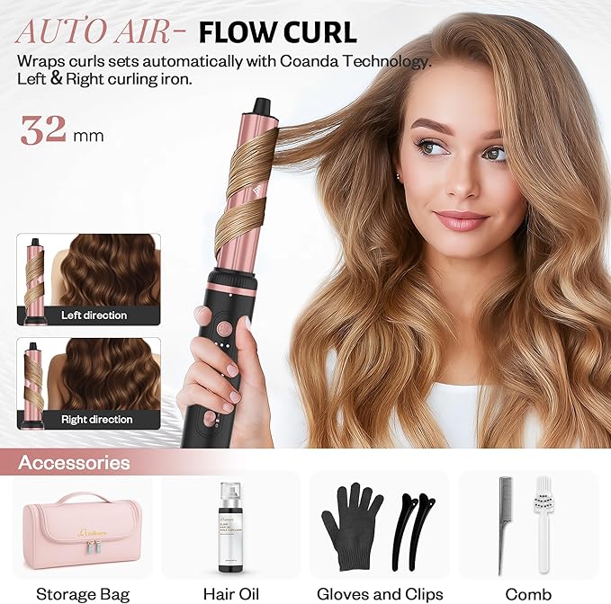7 in 1 Professional Hair Styling Tool – Hot Air Brush Set, Multi-Styler and Blow Dryer Brush Straightening and Curling, Ionic & Infrared Tech, Cool Shot, 3 Heat & Speed Settings, Includes Travel Bag