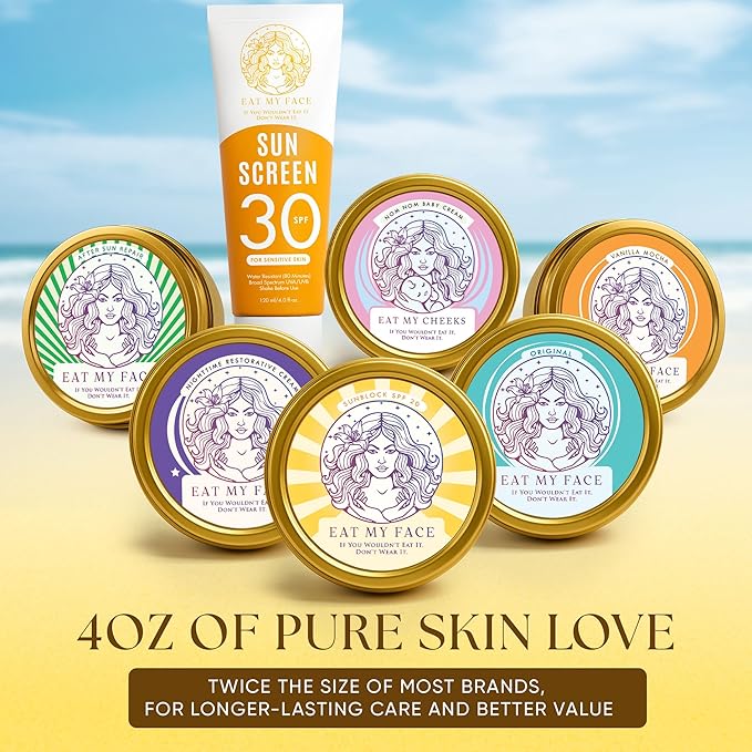 Eat My Face Mineral Tinted Sunscreen for Face SPF 30 | Waterproof with Non-Nano Zinc Oxide | Travel Size Lotion for Sensitive Skin | Water Resistant Sunblock for Beach & Sports, Vanilla Scented