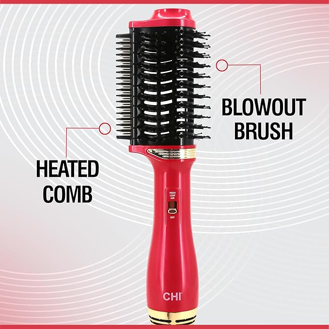CHI Volume Styler, Blowout Brush for Amplified Volume, Heated Comb to Smoothen & Straighten Hair, 2-in-1 Hair Tool, Pink