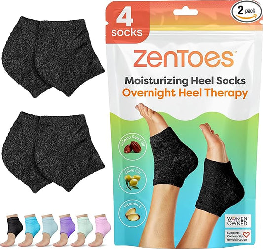 ZenToes Moisturizing Socks for Cracked Heel Treatment, Vitamin E, Olive Oil and Jojoba Oil Heel Socks, Stocking Stuffers for Women, Spa Self Care Gifts for Women (Fuzzy Black, Wide Width)