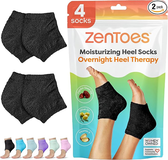 ZenToes Moisturizing Socks for Cracked Heel Treatment, Vitamin E, Olive Oil and Jojoba Oil Heel Socks, Stocking Stuffers for Women, Spa Self Care Gifts for Women (Fuzzy Black, Regular)