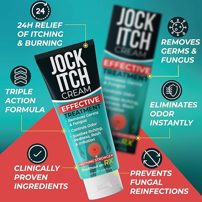 Jock Itch Cream | Extra Strength Antifungal Treatment for Groin & Inner Thighs | Relief for Itchy Skin, Jock Itch, Ringworm, Athlete’s Foot & Nail Fungus | Controls Odor & Removes Fungus | 120ml