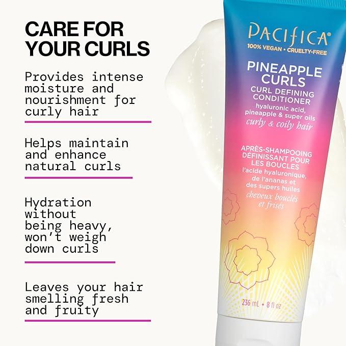 Pacifica Pineapple Curls Shampoo & Conditioner Set – Curl Defining Hair Care for Curly & Coily Hair, Enhances Bounce & Reduces Frizz Sulfate Free Clean Beauty Vegan & Cruelty-Free Dermatologist Tested