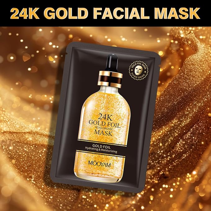 Facial Masks Skincare for Women,24K Gold Moisturize Face Mask Sheet for Girl,Hydrating Face Mask for All Skin Types,Dry Skin & Sensitive Skin (10-Packs)