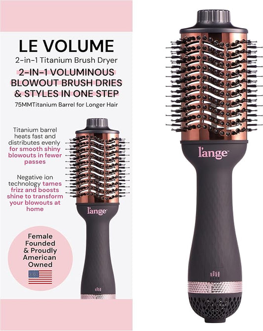 L'ANGE HAIR Le Volume 2-in-1 Titanium Blow Dryer Brush | Hot Air Brush for Hair Drying & Styling | Ionic Oval Barrel for Smooth, Frizz-Free Volume | (Black – 75mm)