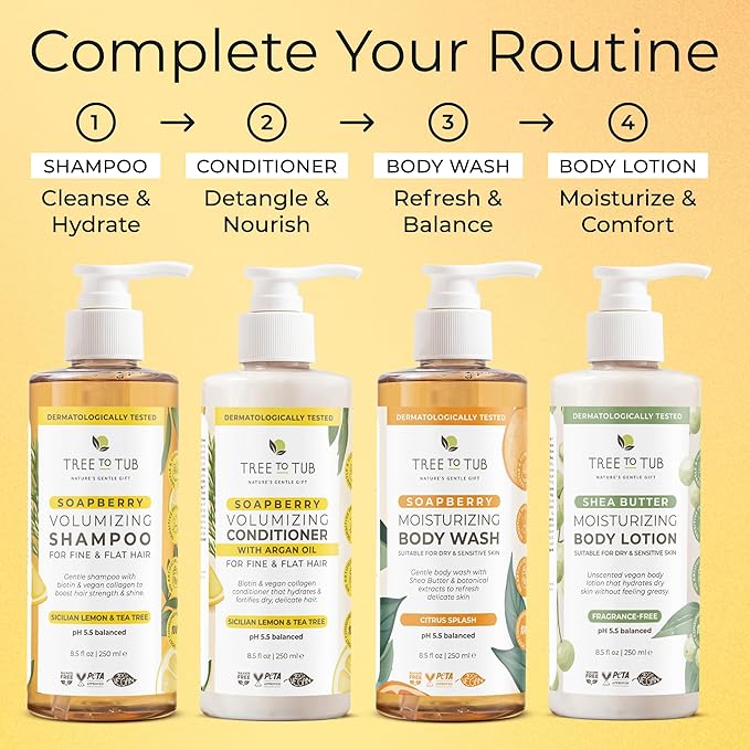 Tree To Tub Biotin Shampoo and Conditioner - Gentle Hair Thickening Shampoo and Conditioner for Fine Hair, Sensitive Scalp- Sulfate Free Shampoo and Conditioner Set w/Vegan Collagen Organic Argan Oil