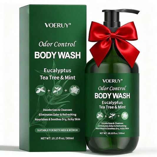 Eucalyptus & Tea Tree Oil Deodorizing Body Wash for Men & Women - 24 Hour Odor Control Shower Gel, Nourish & Sooth Dry, Itchy Skin, Natural Odor Control with Coconut Oil, Sulfate & Paraben-Free