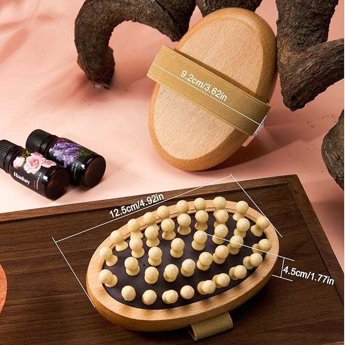 2 PCS Meridian Massage Brushes, Wood Therapy Massage Tools with Essential Oil, Handheld Meridian Brush for Belly Fat, Full Body Relaxation Cellulite Pressure Brushes for Legs, Arms, Back (Brown)