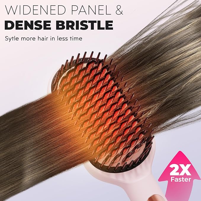 LANVIER Hair Straightener Brush, Ionic Straightening Brush with Infrared, Heated Straightening Comb with Negative Ions, Dense Bristles, 32 Temps, Dual Voltage, Flat Iron Comb for All Hair Type