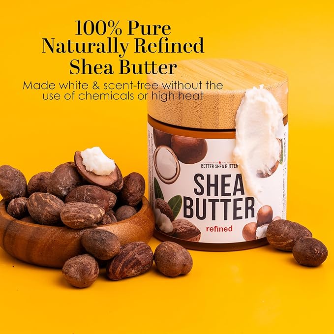 Refined Shea Butter Unscented - 100% Pure African Shea Butter for Hair & Dry Skin - Soap Base - Face & Body Moisturizer, for DIY Whipped Body Butter & Lip Balm 8 oz Jar