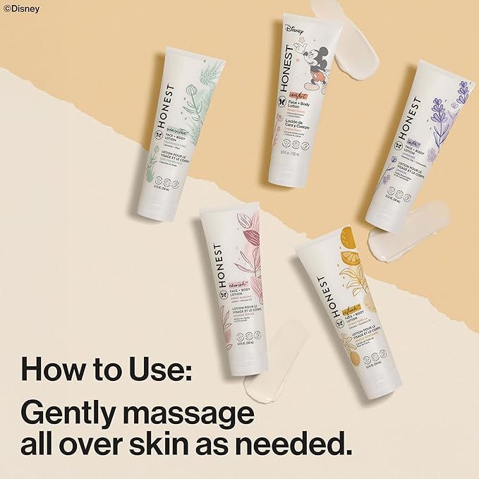 The Honest Company Moisturizing Face and Body Lotion Fast Absorbing Dermatologist Tested Hypoallergenic Disney’s Mickey Mouse Comfort Sweet Cream 8.5 fl oz