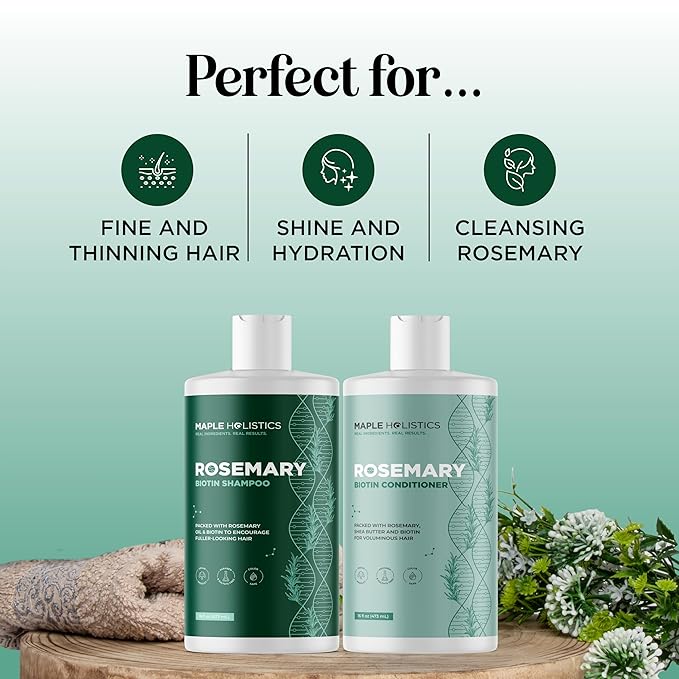 Biotin Rosemary Shampoo and Conditioner Set - Vegan Biotin Shampoo and Conditioner Set Volumizing Complex with Rosemary Essential Oil for Fine Weak & Dull Hair - Sulfate & Paraben Free (16 Fl Oz)