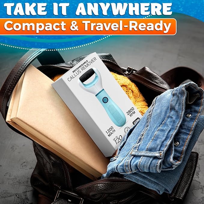 Electric Foot Callus Remover – Rechargeable Foot Sander Electric with 2800 RPM Motor & 1200 mAh Battery, 360° Rotating Replaceable Roller – Pedicure Tools for Feet for Smooth Heels & Dry Skin Care