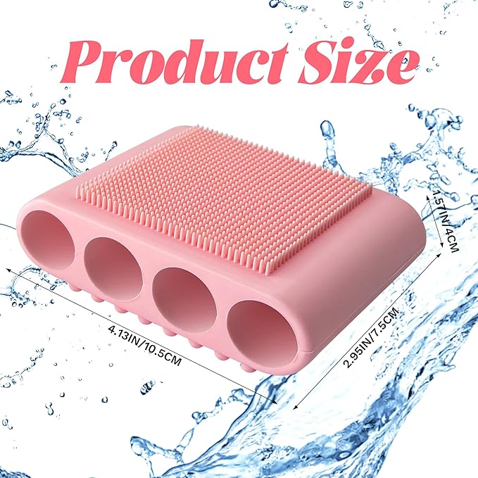 1PCS Silicone Body Scrubber Exfoliator- Bath Loofah & Sponges Alternative 4-Finger Non-Slip Grip Face & Scalp Scrubber for Sensitive Skin Body Brush for Men & Women (Pink)