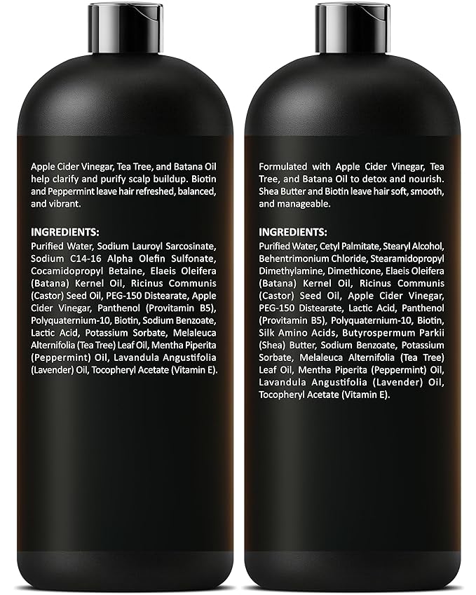 Apple Cider Vinegar Shampoo and Conditioner Set | 16 fl oz Each | with Batana Oil, Biotin & Tea Tree | Clarifying, Detoxifying & Moisturizing Formula | Promotes Hair Growth & Shine