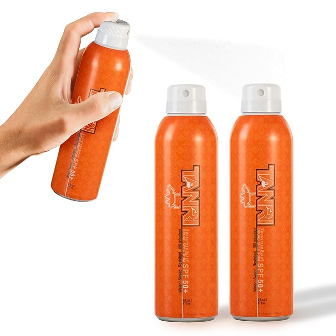 TANRI SPF50+ Aerosol Free Sunscreen Spray; Hawaii 104 Reef Act Compliant; Sunscreen Spray for Face and Body; Water & Sweat Proof; Octinoxate & Oxybenzone Free; UVA/UVB Protection; 6 fl. oz. (3-Pack)