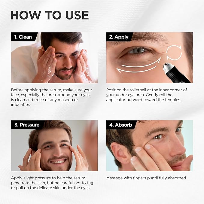 Under Eye Cream for Puffiness and Bags: Caffeine Serum Roller for Dark Circles Treatment - With 5% Caffeine Retinol Hyaluronic Acid Niacinamide Peptides 0.5 fl. oz (Medium, Unscented)