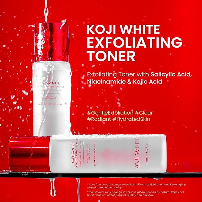 Koji White Exfoliating Toner for Face, 5% PHA BHA Toner | 2% Niacinamide, Kojic Acid & Hyaluronic Acid | Hydrating & Soothing Facial Toner | Unscented for Sensitive Skin, Vegan Skincare, 5.07 Fl Oz