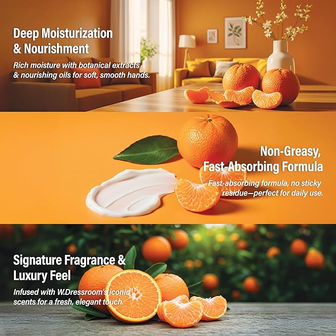 W.Dressroom Moisturizing Hand Cream for Dry Hands, Non-Greasy, Quick-Absorbing Korean Hand Lotion, Travel Size 1.69 fl oz (50 ml), No.38 Tangerine Farm