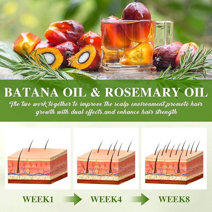 Batana Oil for Hair Growth and Rosemary Oil for Hair Growth, Nourish Dry Damaged Hair, Promote Thicker & Stronger Hair for Men Women, with Hair Oil Applicator, 2.02 Fl Oz
