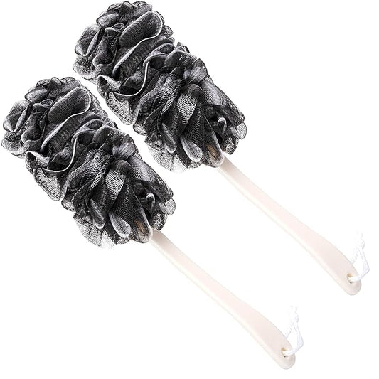 Back Scrubber for Shower,Loofah Long Handle Bath Body Brush,Soft Nylon Mesh Sponge for Shower,Loofah On a Stick for Men Women,Exfoliating Scrub Cleaning Luffa for Elderly(2-Pack,Black)