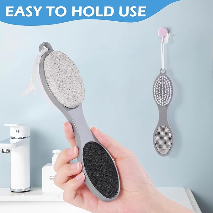 2 Pcs 4 in 1 Foot Brush for Use in Shower with Pumice Stone, Foot Rasp and Sandpaper, Foot Scrubber Brush for Feet, Dead Skin Remover for Foot Care