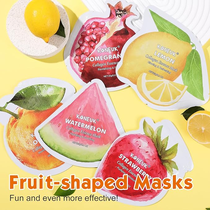 9 Pack Fruit Shaped Face Masks Skincare for Women, Collagen Hydrating Sheet Face Mask for Christmas Gifts, Bulk Facial Masks for Spa Party Gifts and Stocking Stuffers