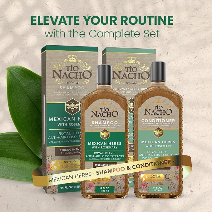 Tio Nacho Mexican Herbs Shampoo, Strengthening, Anti Hair Loss & Anti Breakage with Royal Jelly, Ginseng & Jojoba, Paraben & Cruelty Free, 32 Fl Oz