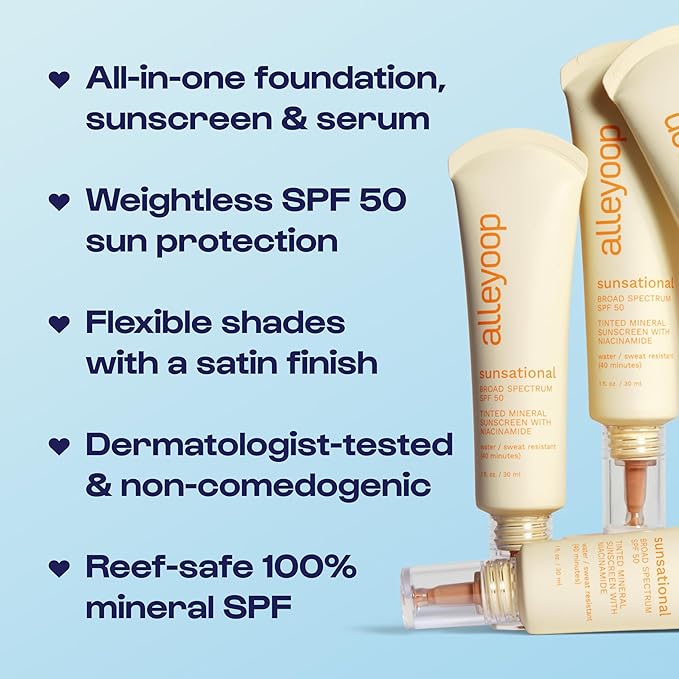 Alleyoop Sunsational Tinted Moisturizer SPF 50 for Face Broad Spectrum – 100% Mineral Face Sunscreen with Jojoba, Hydrating & Soothing Tinted Sunscreen, Vegan & Cruelty-Free (Dawn)