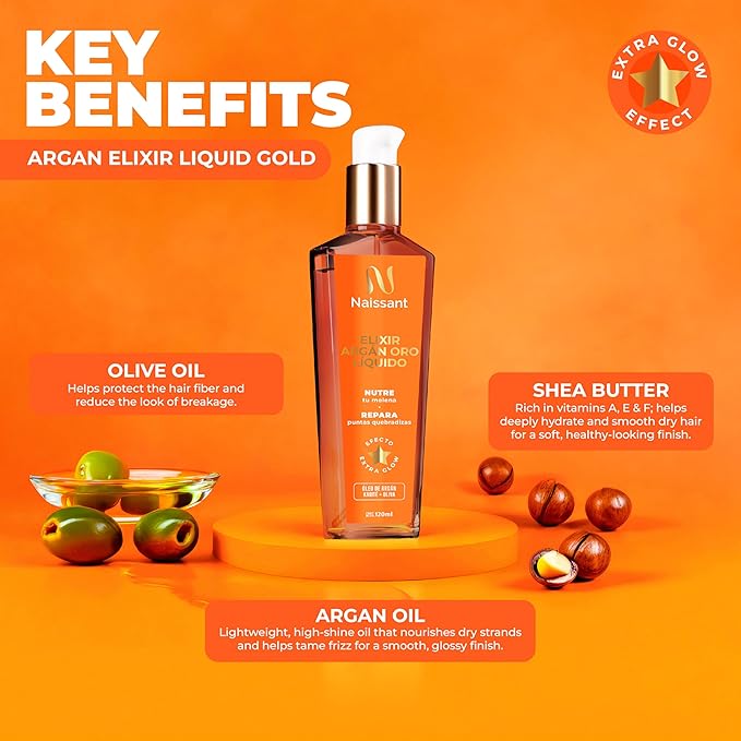 naissant Elixir Argan Oil Hair Treatment | Frizz Control, Heat and UV Protection for Color Treated and Natural Hair | Nourishes, Repairs, and Softens | Increases Shine and Color Vibrancy (4 FlOz)