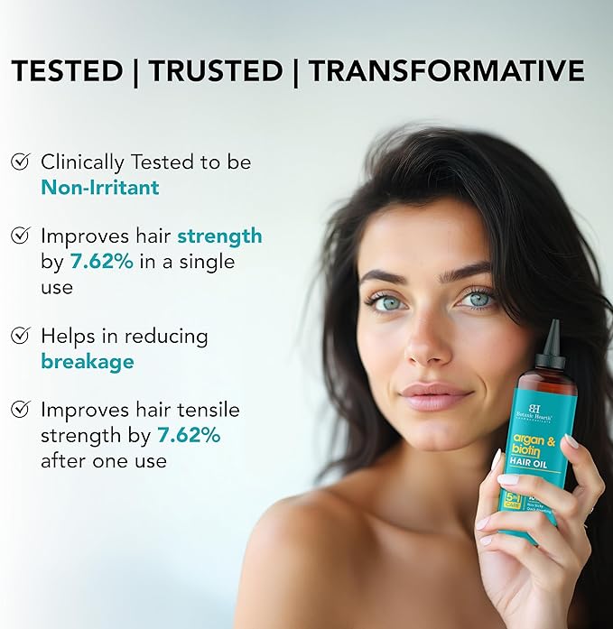 Botanic Hearth Argan & Biotin Oil to Tame Frizz and Add Shine (6.7 fl oz)|Nourishing and Strengthening Hair Treatment for Thicker, Healthier|Looking Hair | Paraben Free | Suitable for All Hair Types