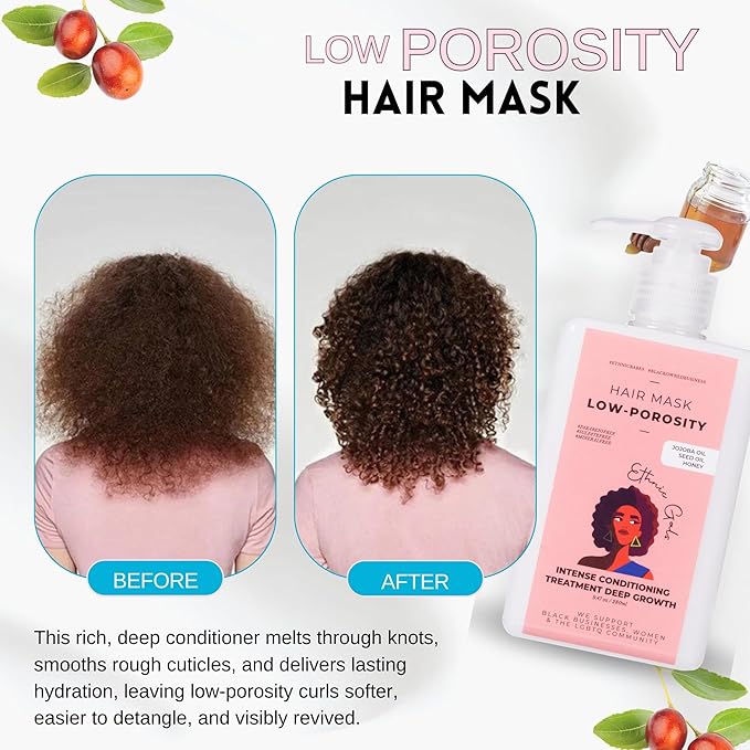 Ethnic Gals Low Porosity Hair Mask - Deep Moisture & Repair Treatment for Curly, Coily, Dry Hair with Shea Butter & Argan Oil, Restores Softness & Shine, 9.5 fl oz (280ml)