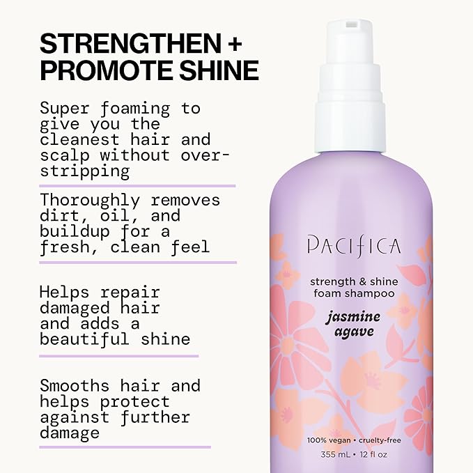 Jasmine Agave Strengthening Shampoo & Conditioner Set – Clean Vegan Shampoo & Conditioner for Weak Or Brittle Hair (Including Color-Treated), Stronger, Shinier Strands, No Silicones or Parabens