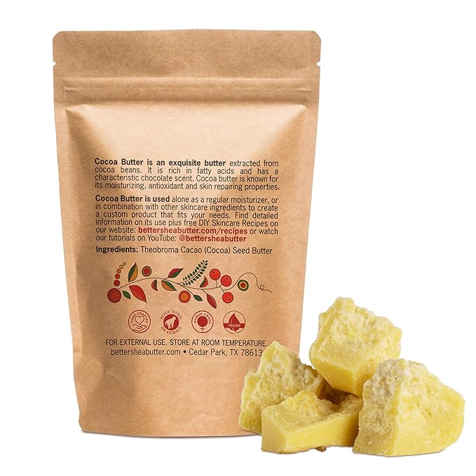Better Shea Butter Raw Cocoa Butter - Unrefined, 100% Pure, Food Grade - Use for Cocoa Lip Balm, Stretch Marks Cream, Cacao Butter Cream, Scars Oil, Whipped Lotion - Skin & Hair Moisturizer 1LB Block