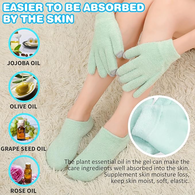 4Pcs Touch Screen Moisturizing Gloves and Socks, Spa Moisturizing Therapy Sock ＆ Glove, Soften Repairing Dry Cracked, Hands Feet Skin Care, Effective in Repair Dry and Chapped Hands and Feet Skin Care