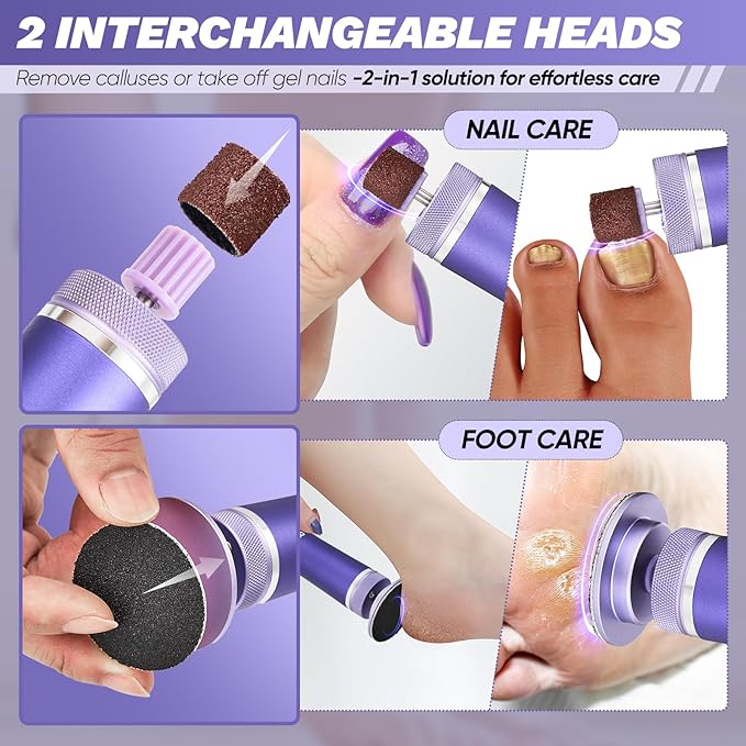 Saker Electric Foot Callus Remover, Electric Foot File Nail Grinder 2 in 1, Rechargeable Pedicure Tools for Feet with 60+10PCS Sandpaper & 12 Adjustable Speeds for Men Women Dead Dry Skin Calluses