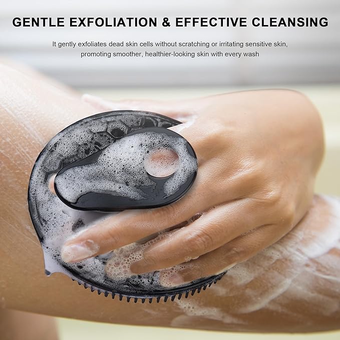 INNERNEED Food Grade Silicone Body Scrubber Gentle Exfoliating Brush for Women Men Deep Clean for All Skin Types, More Hygienic and Well Lather (Black+Dark Blue)