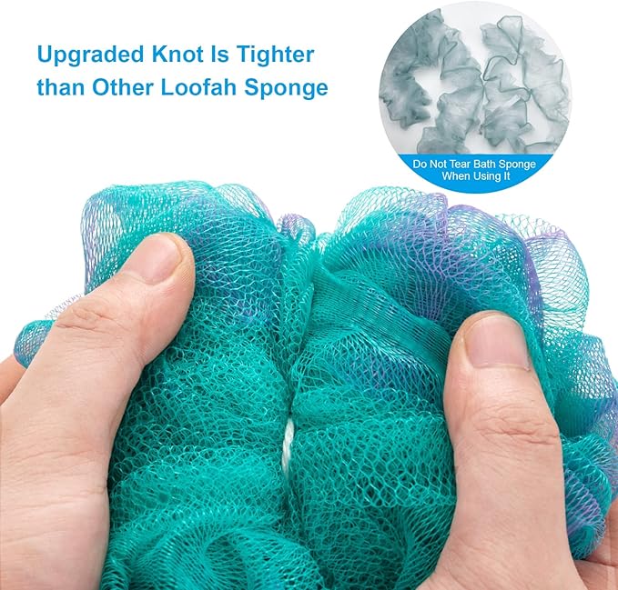 AmazerBath Shower Sponge Loofah Back Scrubber, PE Soft Mesh Loofah Body Scrubber with Long Wooden Handle, Bath Sponge for Men Women (Green)