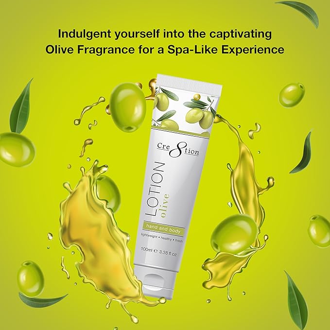 Cre8tion Spa Olive Hand & Body Lotion, Luxurious Lightweight Moisturizer for Silky, Smooth Skin, 3.3 Fl Oz