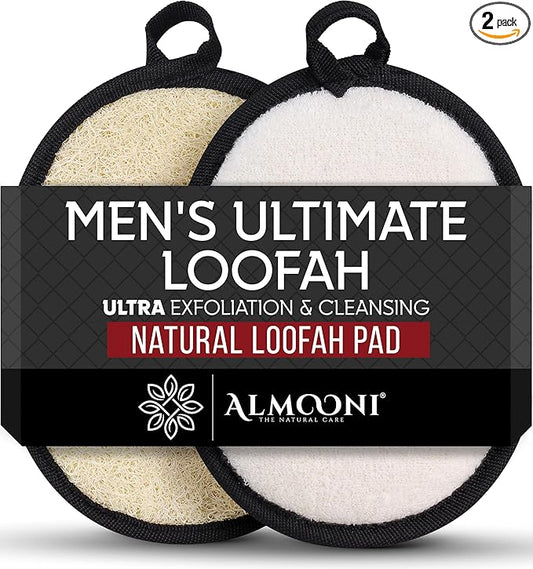 Sturdy Natural Loofah for Men, The Ultimate Men's Loofah Body Scrubber Made with Natural Egyptian Shower luffa Sponge, Bath Shower Sponge lufas for Men - 2 Count (1 Pack) - Black