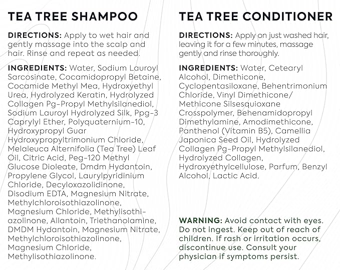 Tea Tree Shampoo and Conditioner Set – with 100% Pure Australian Tea Tree Oil - Anti Dandruff Sulfate and Paraben Free - Dry Scalp Treatment with Keratin, Vitamin B5, Collagen for Women and Men