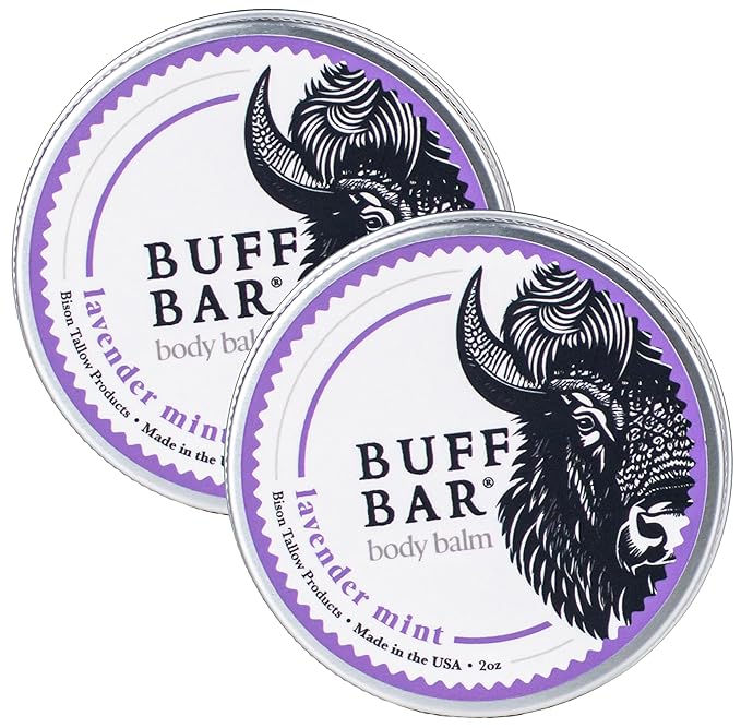 BUFF BAR Pure Bison Tallow Balm, Lavender Mint, 2 Pack - All Purpose, Hydrating, Naturally Derived, Mild Scent, Replaces Lotion, For Cracked, Dry, Itchy, Irritated Skin, Essential Oil