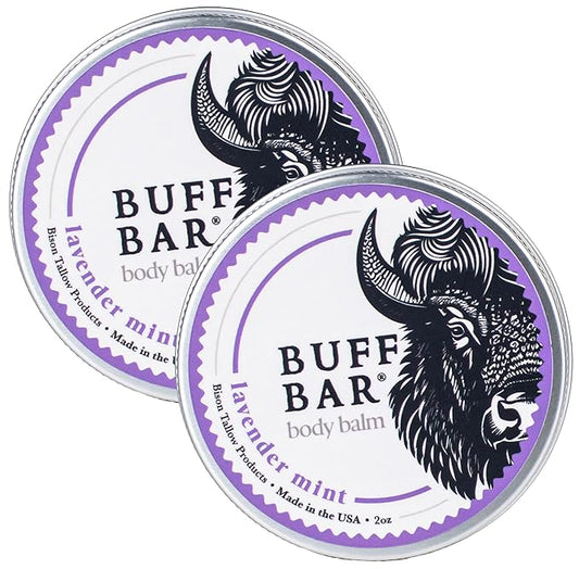 BUFF BAR Pure Bison Tallow Balm, Lavender Mint, 2 Pack - All Purpose, Hydrating, Naturally Derived, Mild Scent, Replaces Lotion, For Cracked, Dry, Itchy, Irritated Skin, Essential Oil