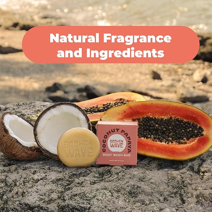 Broken Wave Natural Bar Soap for Women and Men | Hydrating, Vegan, Cruelty-Free Bar Soap | Coconut Lemongrass & Papaya Scent | Sulfate, Paraben & Plastic-Free Body Soap for Soft & Smooth Skin | 2-Pack