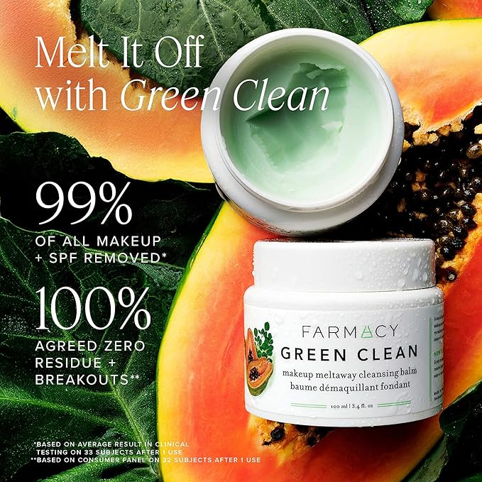 Farmacy Makeup Remover Cleansing Balm - Green Clean Waterproof Makeup Remover + Oil Based Cleanser - Gentle Exfoliating Double Cleanser - Melts From Balm to Milky Lather (12ml)
