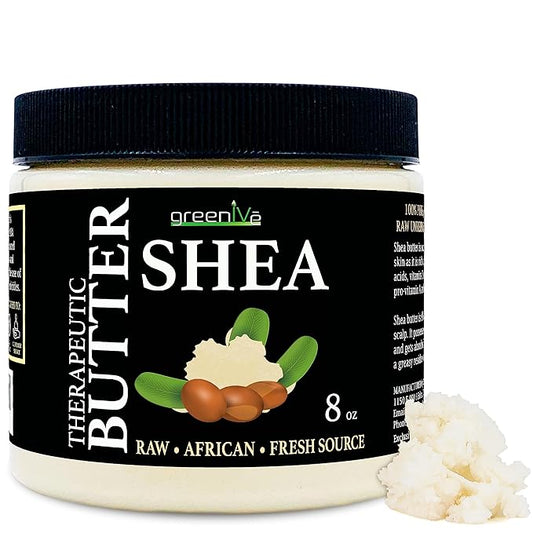 GreenIVe Shea Butter Raw 100% Pure Unrefined Ivory Shea Butter Grade A West African Karite Nut Butter for DIY Butters Lotions Creams Soaps Balms Lip Care Hair Body Moisturizer Massage Butter Jar 8oz