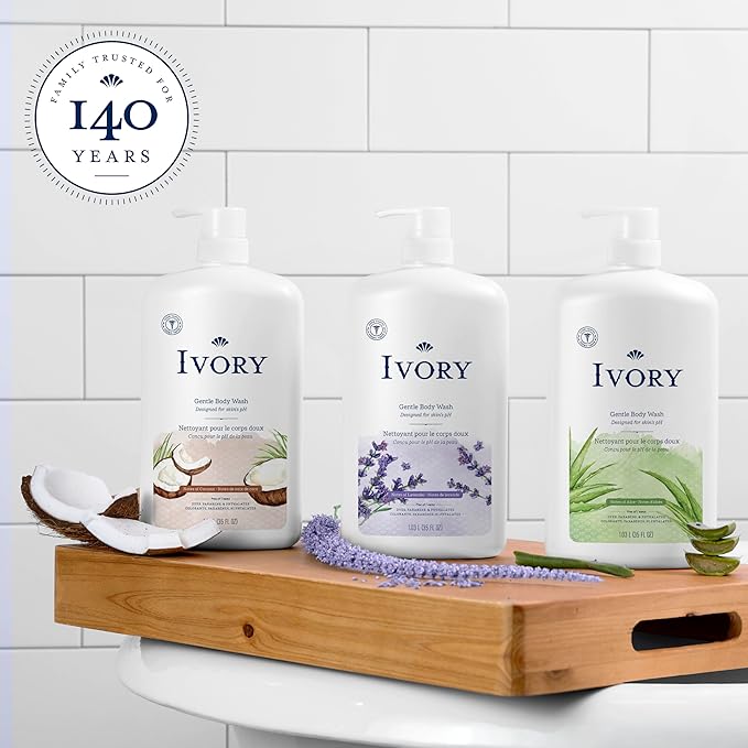 Ivory Body Wash, Designed for the Whole Family, Gentle Formula, Free of Dyes Heavy Perfumes Parabens Phthalates & Silicones, Lavender Scent, 35 oz