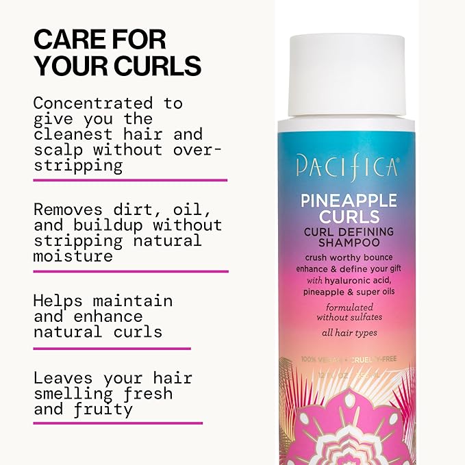 Pacifica Pineapple Curls Shampoo & Conditioner Set – Curl Defining Hair Care for Curly & Coily Hair, Enhances Bounce & Reduces Frizz Sulfate Free Clean Beauty Vegan & Cruelty-Free Dermatologist Tested
