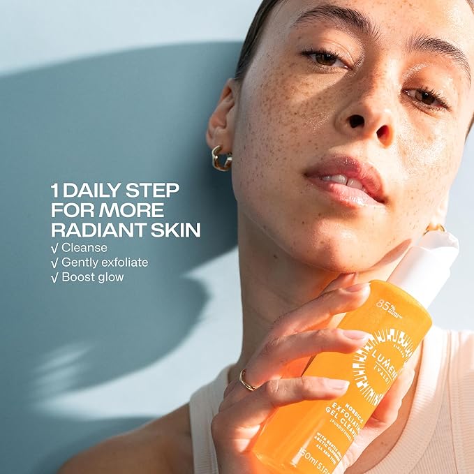 LUMENE Nordic-C [Valo] Exfoliating Gel Cleanser | Vitamin C & AHAs | Arctic Cloudberry Seed Extract | Removes Makeup & Impurities | Gentle Daily Exfoliation | Vegan & Upcycled Ingredients | 5.1 Fl.oz.