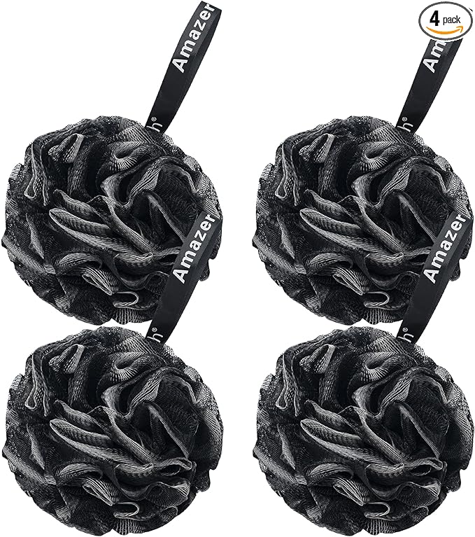 AmazerBath Loofah Sponge 60g/Piece, Loofah for Men Body Scrubber - Bath Sponge Loofa Set of 4 Black
